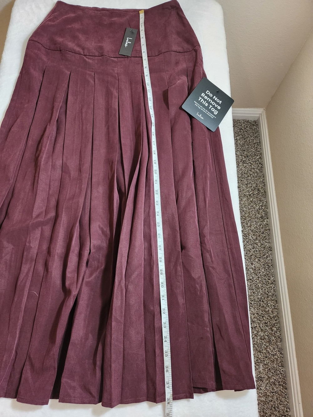 NWT Lulus Vessa Burgundy High Rise Pleated Maxi Skirt Slit Size M - Picture 8 of 14